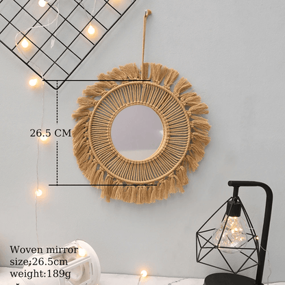 Handwoven Round Wall Mirror Boho Hanging Decor For Bedroom Living Room Or Entryway 3