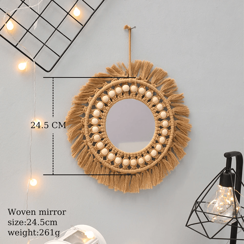 Handwoven Round Wall Mirror Boho Hanging Decor For Bedroom Living Room Or Entryway 1