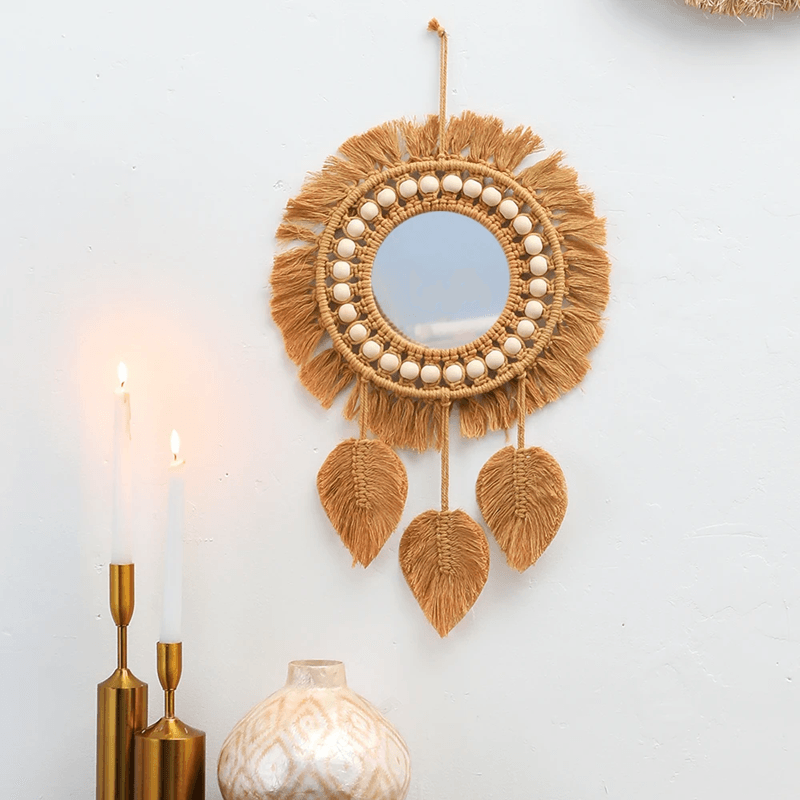 Handwoven Round Wall Mirror Boho Hanging Decor For Bedroom Living Room Or Entryway 4