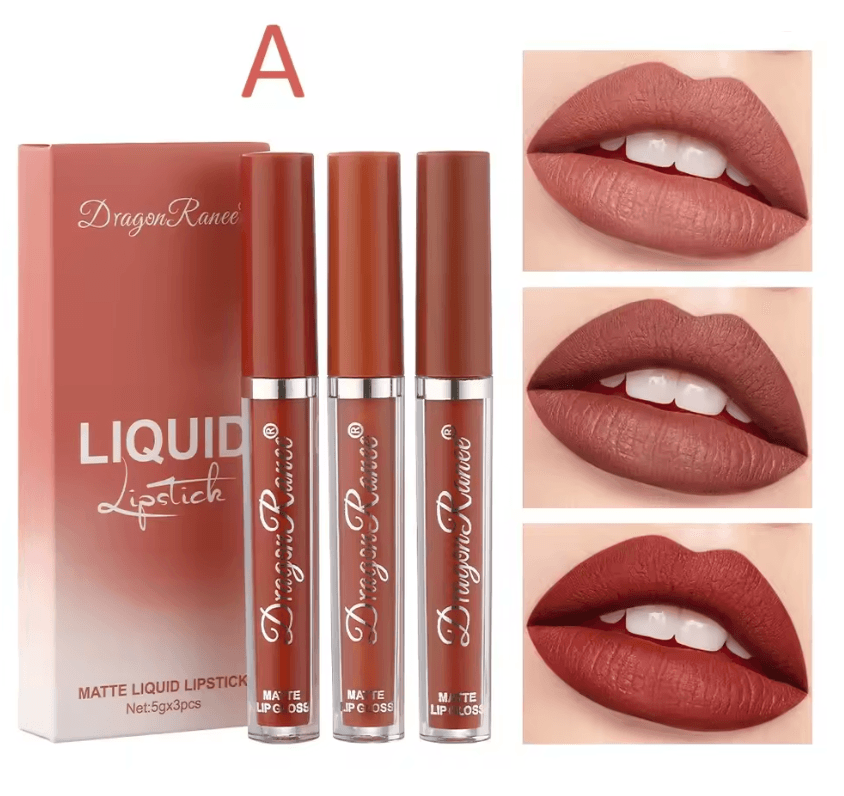 Matte Liquid Lipstick Set 3 Piece Long Lasting Waterproof Korean Beauty Makeup 2