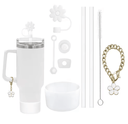 9 Piece Stanley Cup Accessory Set With Straw Covers Boot Spill Stoppers And Flower Charm 4