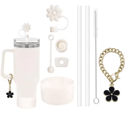 9 Piece Stanley Cup Accessory Set With Straw Covers Boot Spill Stoppers And Flower Charm 9