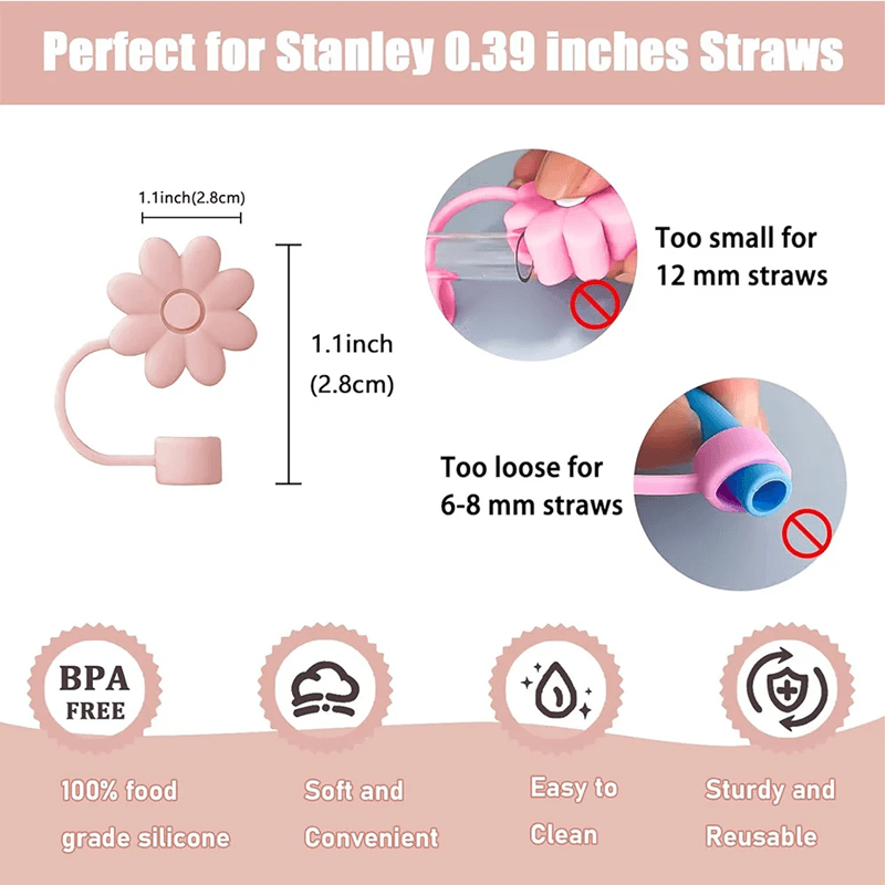9 Piece Stanley Cup Accessory Set With Straw Covers Boot Spill Stoppers And Flower Charm 2