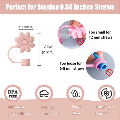 9 Piece Stanley Cup Accessory Set With Straw Covers Boot Spill Stoppers And Flower Charm 2