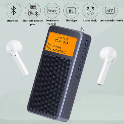 Wireless Mini Bluetooth Radio FM Stereo Pocket Speaker with DSP, Rechargeable Alarm Clock Radio with Backlit Display