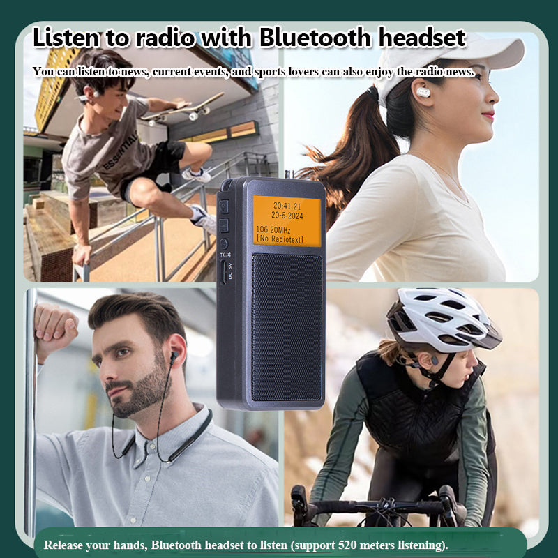 Wireless Mini Bluetooth Radio FM Stereo Pocket Speaker with DSP, Rechargeable Alarm Clock Radio with Backlit Display