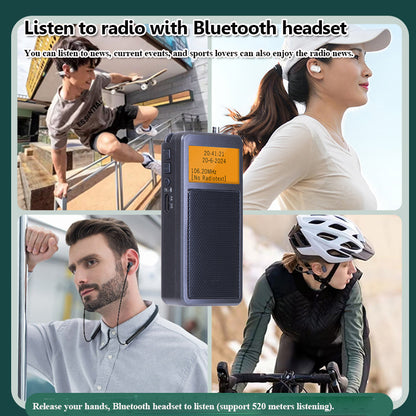Wireless Mini Bluetooth Radio FM Stereo Pocket Speaker with DSP, Rechargeable Alarm Clock Radio with Backlit Display
