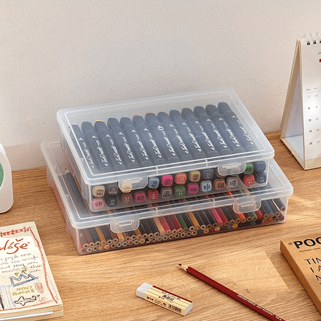 Large Capacity Transparent Pencil Case Plastic Storage Box for Markers Sketch Pens and School Supplies