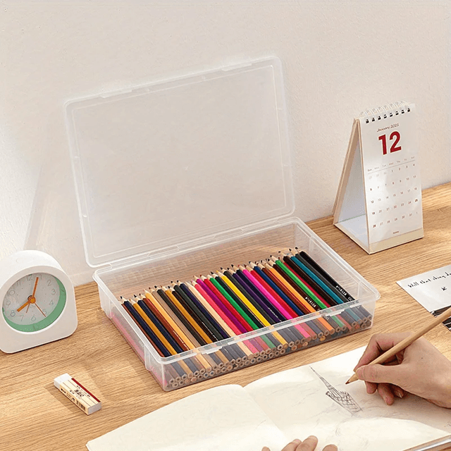 Large Capacity Transparent Pencil Case Plastic Storage Box For Markers Sketch Pens And School Suppl 1