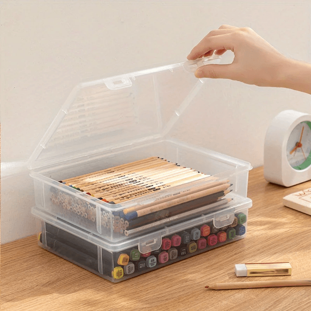Large Capacity Transparent Pencil Case Plastic Storage Box For Markers Sketch Pens And School Suppl 4