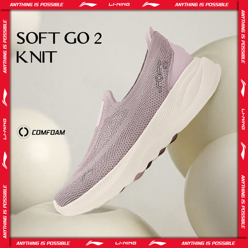 Li Ning SOFT GO 2 KNIT Women Slip-On Walking Sneakers, Lightweight, Breathable, Cushioned Comfortable Casual Shoes
