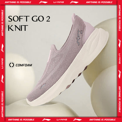 Li Ning SOFT GO 2 KNIT Women Slip-On Walking Sneakers, Lightweight, Breathable, Cushioned Comfortable Casual Shoes