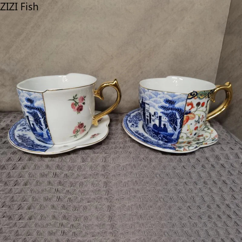 European Retro Luxury Ceramic Mug & Saucer Set, Afternoon Tea Coffee Cup for Couples, Home Drinkware, Elegant Vintage