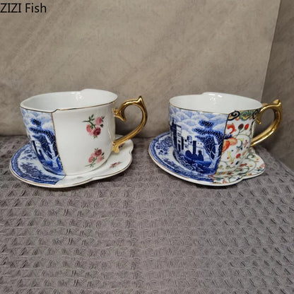 European Retro Luxury Ceramic Mug & Saucer Set, Afternoon Tea Coffee Cup for Couples, Home Drinkware, Elegant Vintage