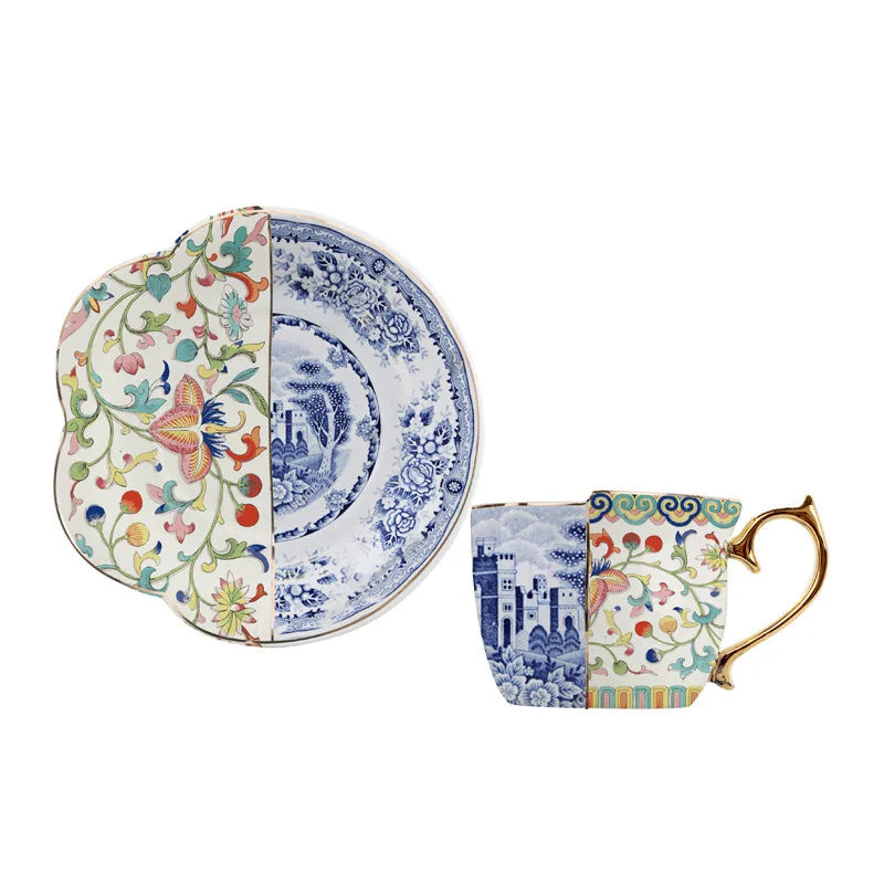 European Retro Luxury Ceramic Mug & Saucer Set, Afternoon Tea Coffee Cup for Couples, Home Drinkware, Elegant Vintage