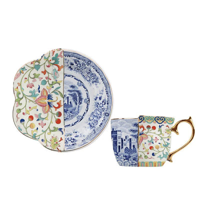 European Retro Luxury Ceramic Mug & Saucer Set, Afternoon Tea Coffee Cup for Couples, Home Drinkware, Elegant Vintage