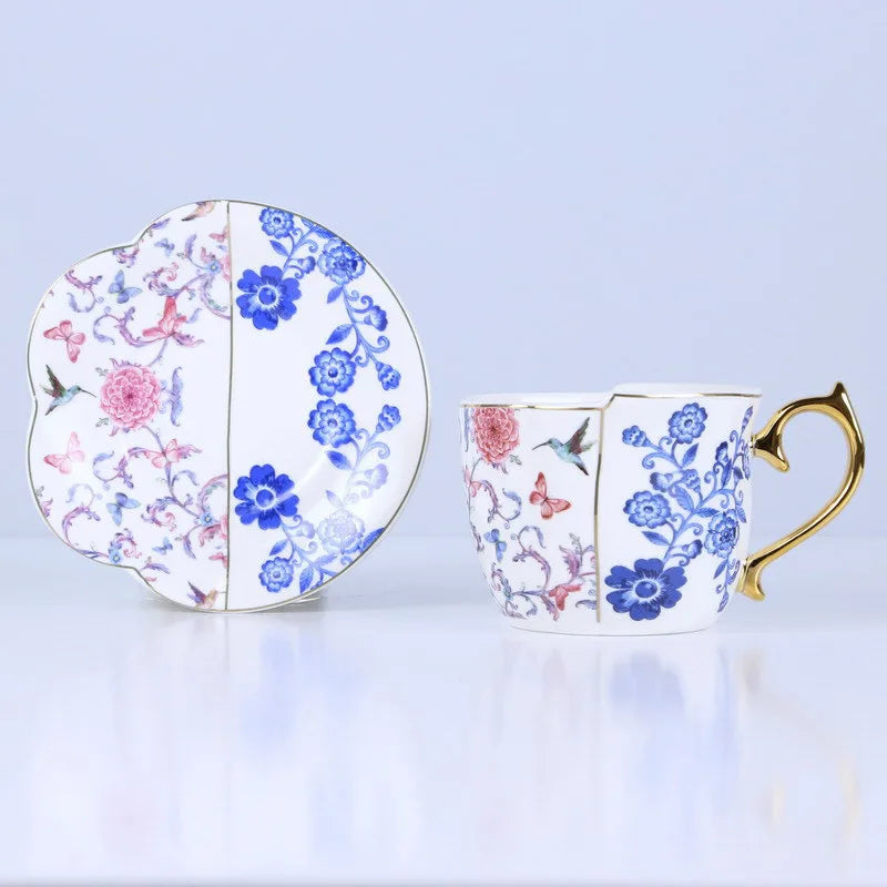 European Retro Luxury Ceramic Mug & Saucer Set, Afternoon Tea Coffee Cup for Couples, Home Drinkware, Elegant Vintage