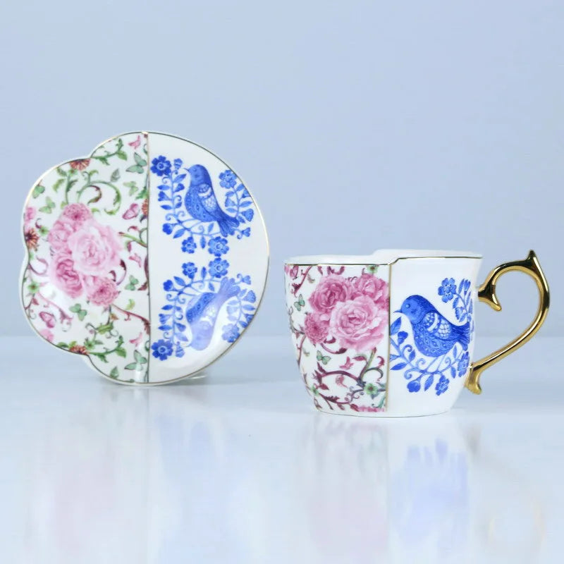 European Retro Luxury Ceramic Mug & Saucer Set, Afternoon Tea Coffee Cup for Couples, Home Drinkware, Elegant Vintage