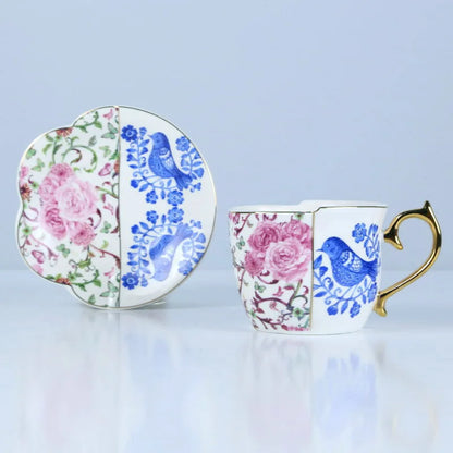 European Retro Luxury Ceramic Mug & Saucer Set, Afternoon Tea Coffee Cup for Couples, Home Drinkware, Elegant Vintage