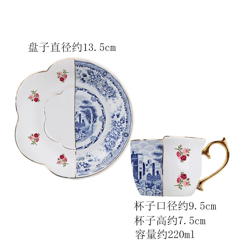 European Retro Luxury Ceramic Mug & Saucer Set, Afternoon Tea Coffee Cup for Couples, Home Drinkware, Elegant Vintage