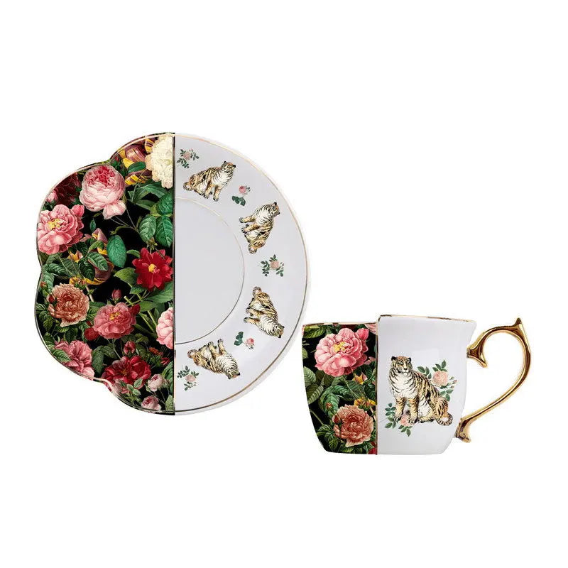 European Retro Luxury Ceramic Mug & Saucer Set, Afternoon Tea Coffee Cup for Couples, Home Drinkware, Elegant Vintage