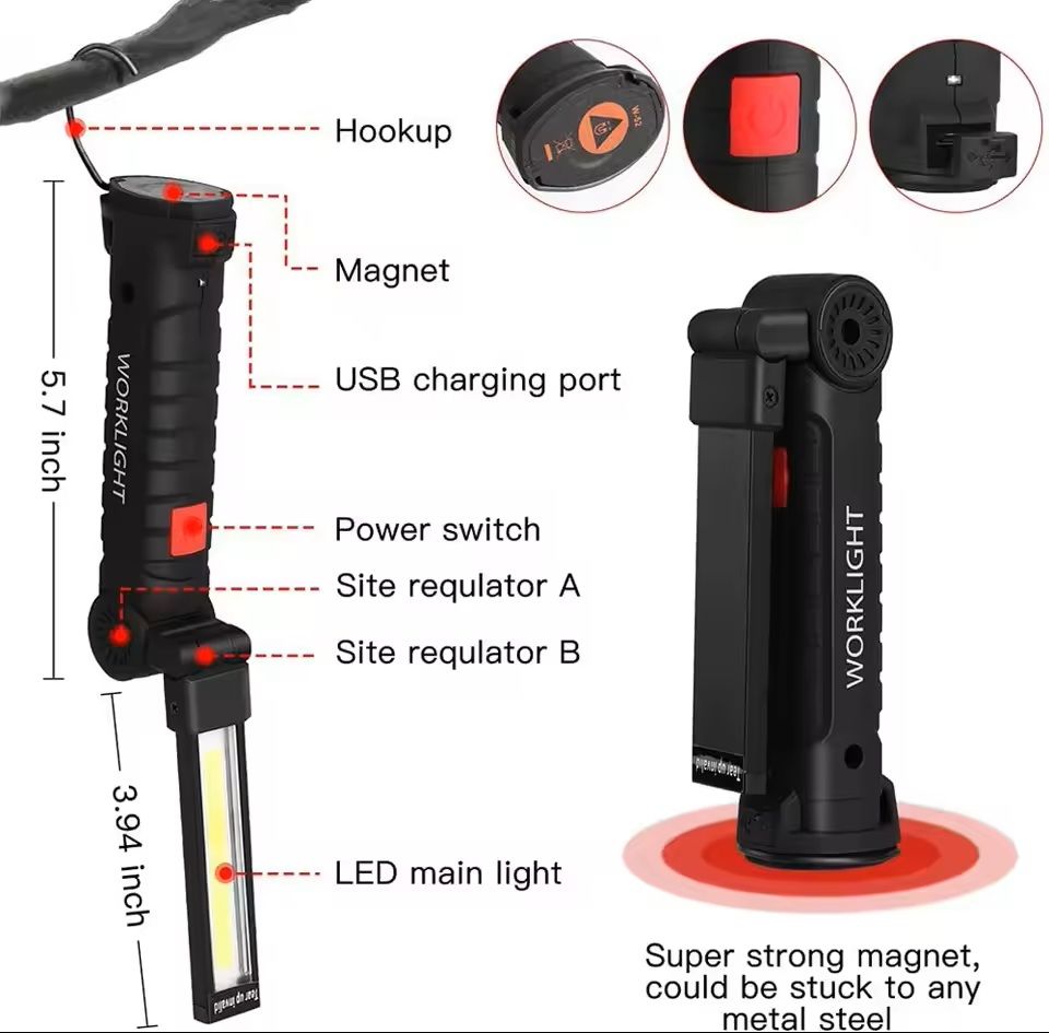 Portable USB Rechargeable COB LED Work Light 4