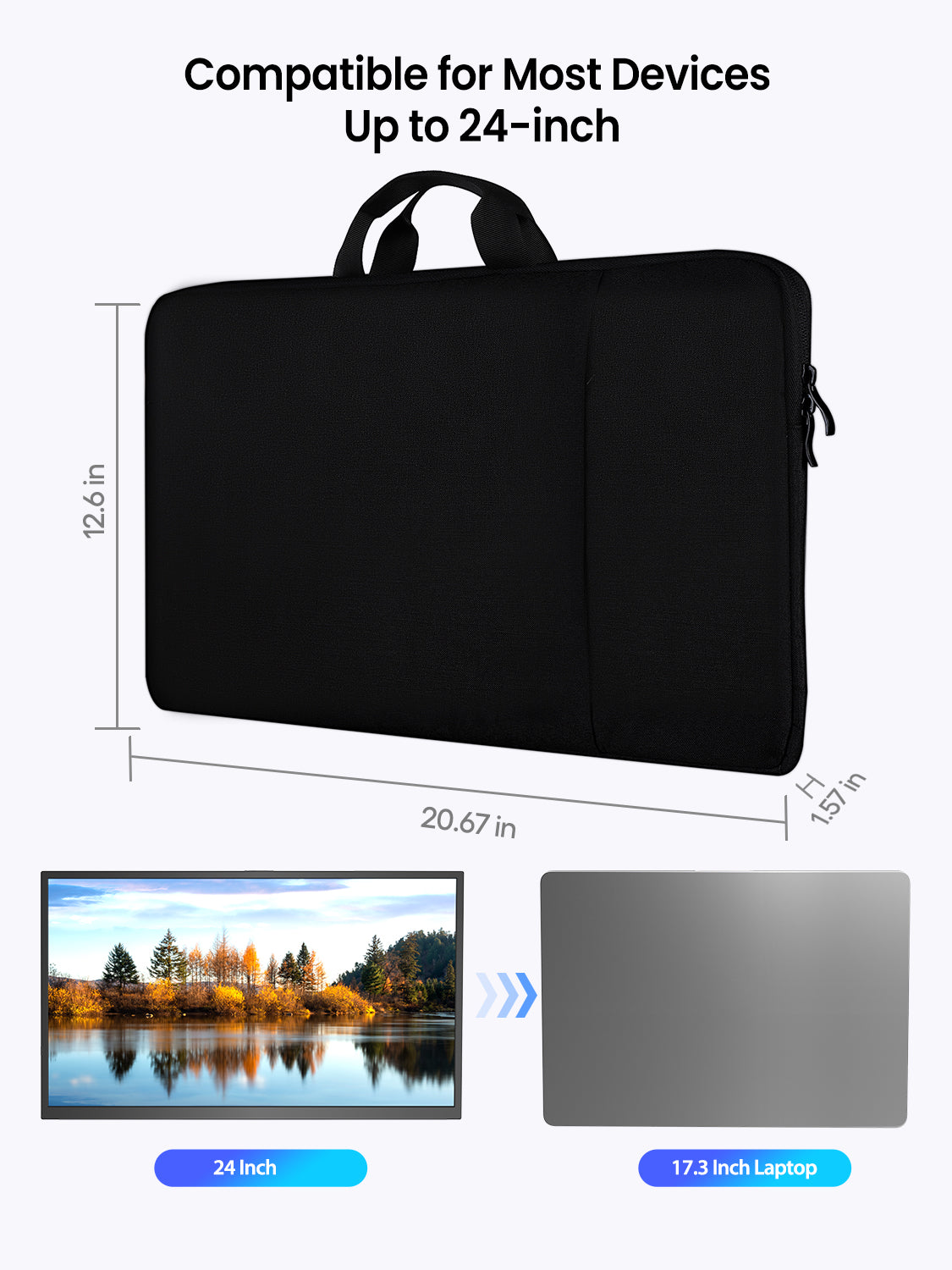 Waterproof Laptop Sleeve for UPERFECT Portable Monitor Touchscreen, Travel Case Bag with Large Side Pocket