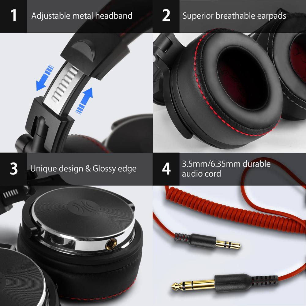 DJ Headphones Wired Studio Pro Headset With Mic HiFi Monitor Sound Dual Cable Music Headphones For  4
