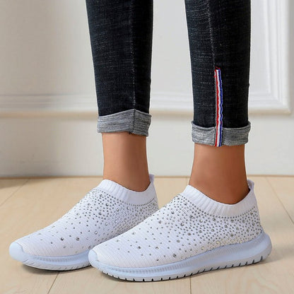 Women Fashion Crystal Sneakers Mesh Slip On Flat Shoes Breathable Outdoor Walking Loafers Comfortab 5