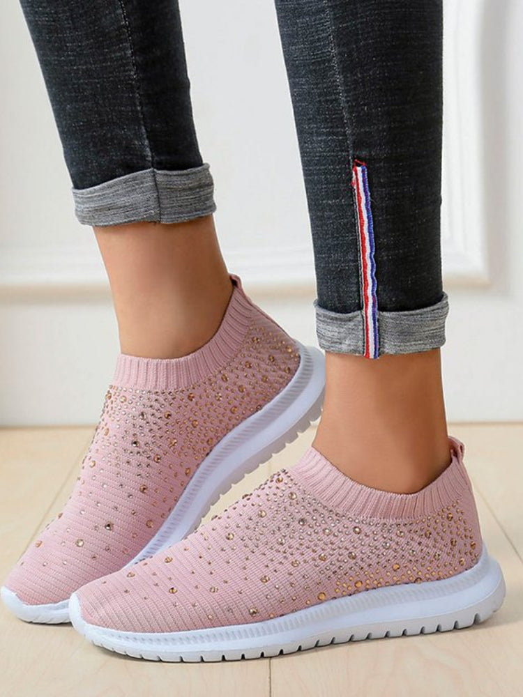 Women Fashion Crystal Sneakers Mesh Slip On Flat Shoes Breathable Outdoor Walking Loafers Comfortab 9