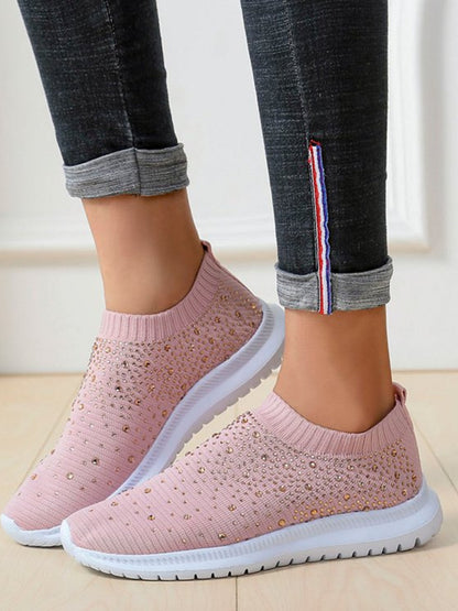 Women Fashion Crystal Sneakers Mesh Slip On Flat Shoes Breathable Outdoor Walking Loafers Comfortab 9