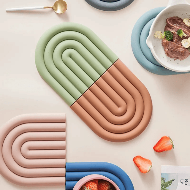 Rainbow Silicone Heat Resistant Mat for Kitchen Use as Trivet Coaster or Pot Holder