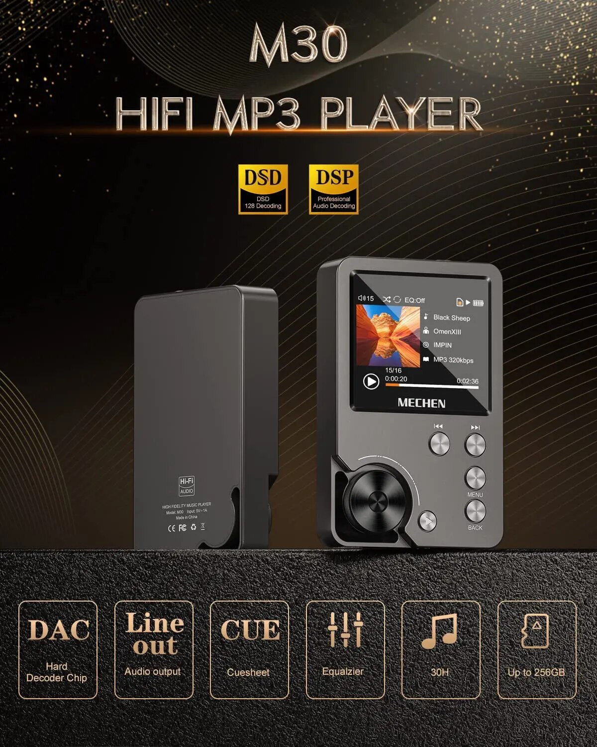 High Quality Lossless MP3 Player MECHEN-M30 HiFi with 64GB Memory Card