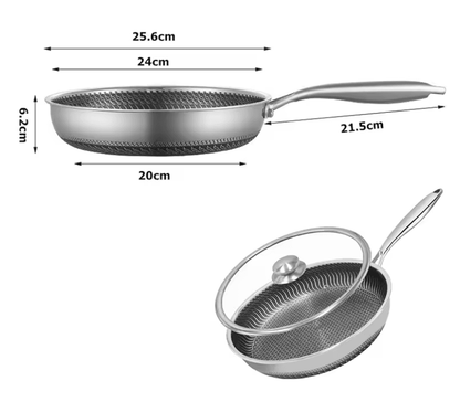 Honeycomb Stainless Steel Nonstick Frying Pan With Lid For Induction And Gas Cooktops 3