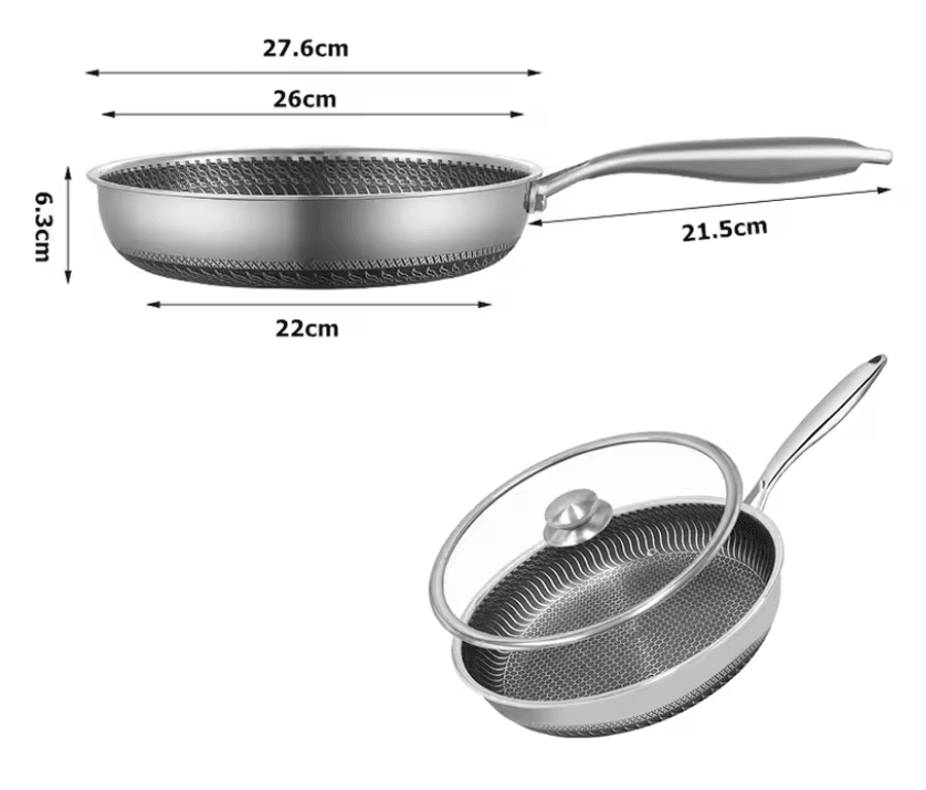 Honeycomb Stainless Steel Nonstick Frying Pan With Lid For Induction And Gas Cooktops 4