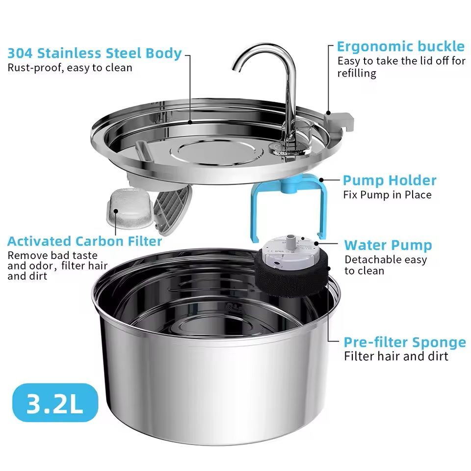 SmartFlow Stainless Steel Automatic Pet Water Fountain 4