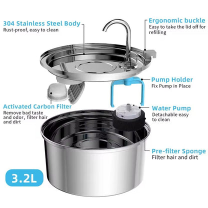 SmartFlow Stainless Steel Automatic Pet Water Fountain 4