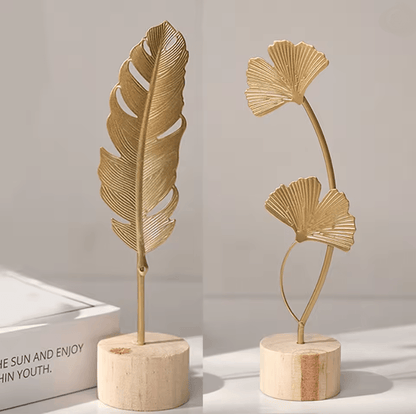 Elegant Nordic Ginkgo Leaf Sculpture Luxury Gold Desktop and Home Decor Accent