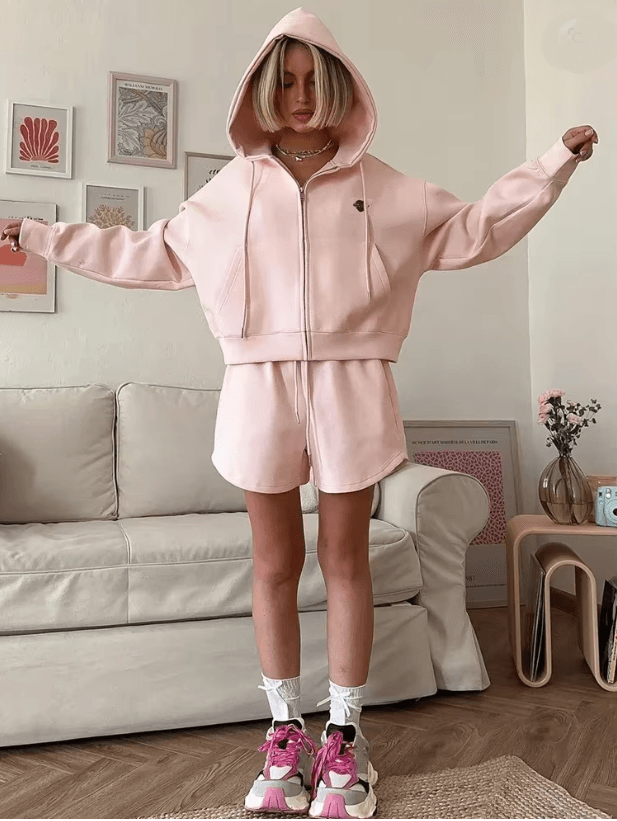 Cotton Oversized Pink Shorts Set For Women Two Piece Summer Lounge Outfit 1