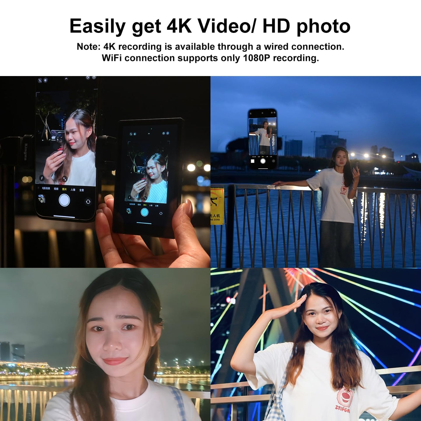 Wired Mini Monitor for iPhone Rear Camera | King Ma Vlog Selfie Screen with Bluetooth Remote & 4K 30fps for Live Stream