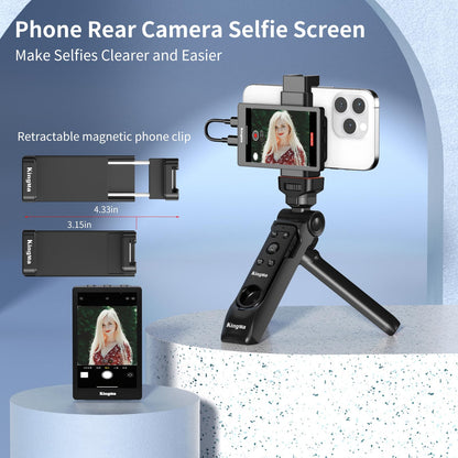 Wired Mini Monitor for iPhone Rear Camera | King Ma Vlog Selfie Screen with Bluetooth Remote & 4K 30fps for Live Stream