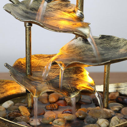 4-Tier Lotus Leaf Tabletop Water Fountain, USB Indoor Small Waterfall Fountain with Automatic Pump & LED Light for Home