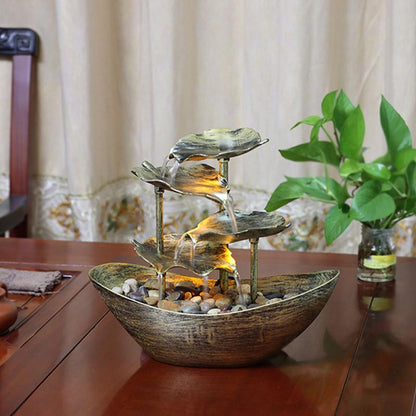 4-Tier Lotus Leaf Tabletop Water Fountain, USB Indoor Small Waterfall Fountain with Automatic Pump & LED Light for Home