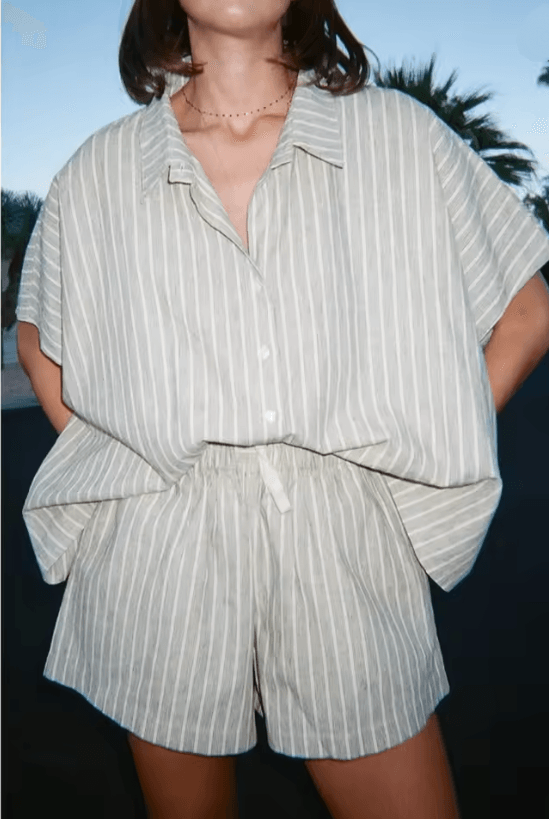Striped Oversized Shirt and Shorts Set for Women Casual Two Piece Summer Outfit