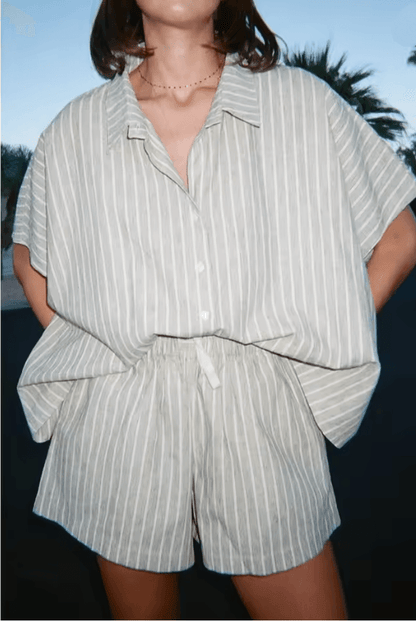 Striped Oversized Shirt and Shorts Set for Women Casual Two Piece Summer Outfit