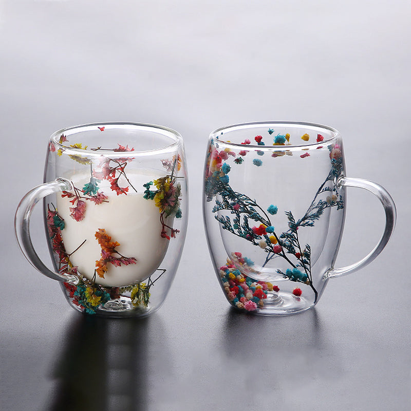 Heat Resistant Double Wall Glass Coffee Cup With Handle, Insulated Tea, Espresso, Milk Mug, Elegant Clear Gift Drinkware