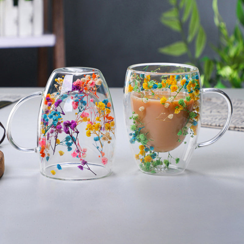 Heat Resistant Double Wall Glass Coffee Cup With Handle Insulated Tea Espresso Milk Mug Elegant Cle
