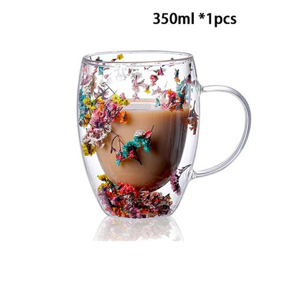 Heat Resistant Double Wall Glass Coffee Cup With Handle Insulated Tea Espresso Milk Mug Elegant Cle