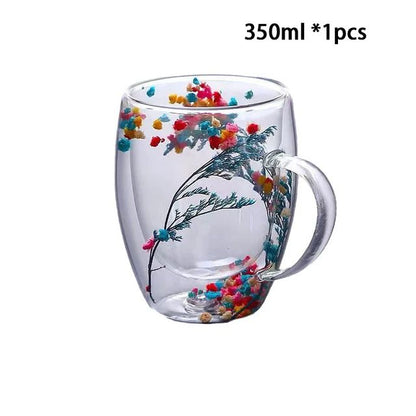 Heat Resistant Double Wall Glass Coffee Cup With Handle Insulated Tea Espresso Milk Mug Elegant Cle