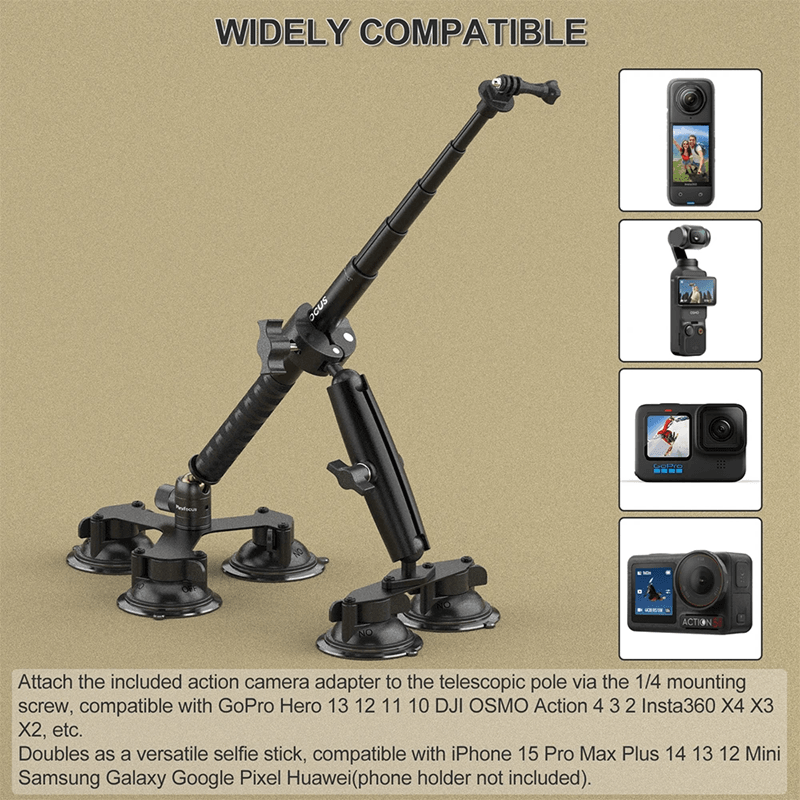 5 In 1 Suction Mount Kit For Action Cameras Compatible With Insta360 And GoPro 3